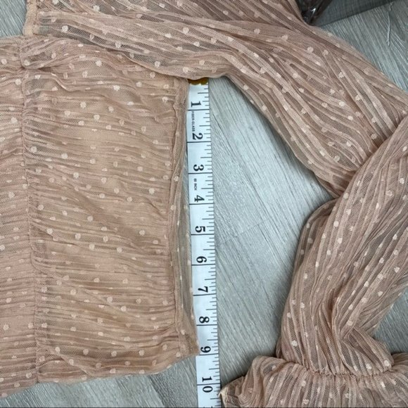 Nordstrom Love X Design PLEATED MESH TOP Cropped Zip Back Long Sleeve L - Picture 6 of 10